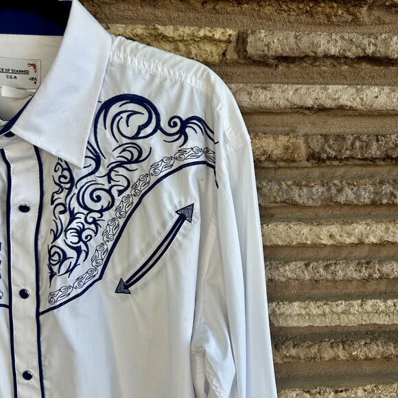 Ace of Diamonds Men's White & Blue Embroidered Western Pearl Snap Shirt Size 2X - Picture 12 of 13